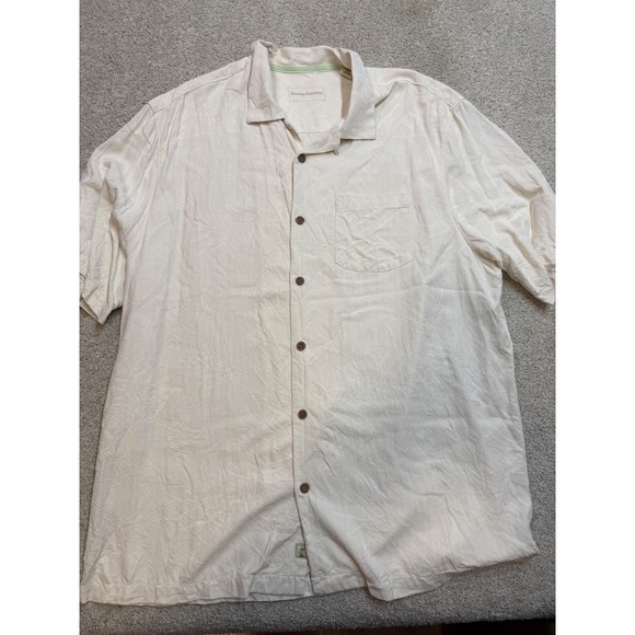 Tommy Bahama Other - Tommy Bahama Mens XLT Silk Short Sleeve Button Down Shirt Cream Tropical Leaf